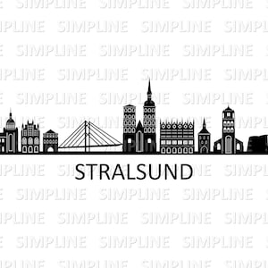 STRALSUND Deutschland Mecklenburg-Vorpommern SKYLINE Stadt Umriss Silhouette Vektor Grafik svg eps dxf pdf png