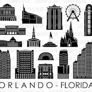 ORLANDO CITY SKYLINE Florida Set Umriss Silhouette Vektor svg eps png