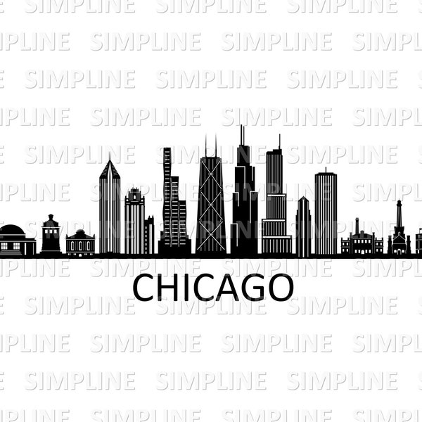 Chicago Skyline Outline Silhouette svg eps jpg png