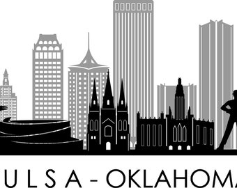 TULSA CITY Oklahoma SKYLINE Umriss Silhouette Vektor svg eps jpg png
