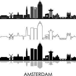 AMSTERDAM Olanda Paesi Bassi SKYLINE City Outline Silhouette Vector Graphic svg eps jpg png