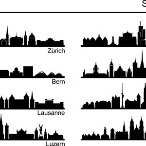 SWITZERLAND SKYLINE TOP 8 outline silhouette vector svg eps jpg png