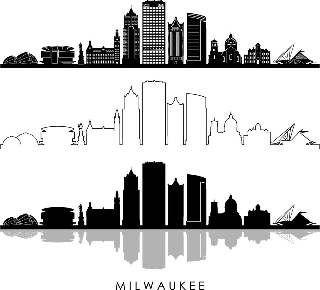 MILWAUKEE Wisconsin USA SKYLINE City Outline Silhouette Vector Graphic svg  eps jpg png - Etsy België, image size:1080x978