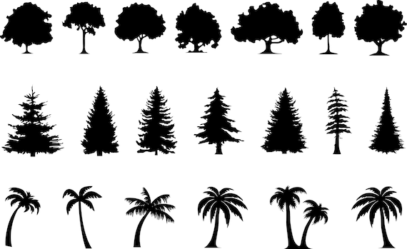 TREE TREES SET Outline Silhouette Vector Svg Eps Jpg Png - Etsy