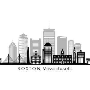 BOSTON Massachusetts CITY SKYLINE Outline Silhouette Vector svg eps jpg png