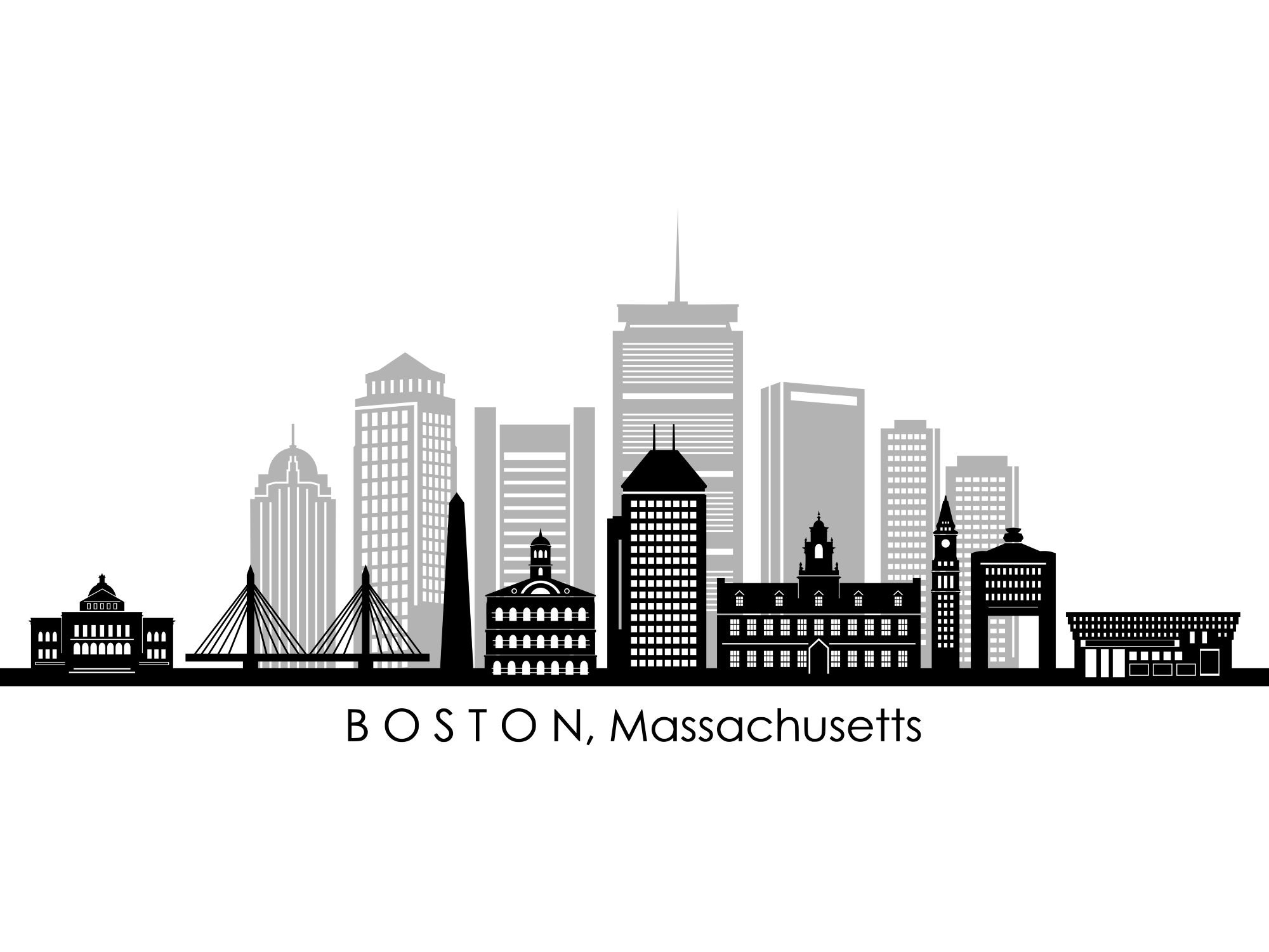 BOSTON Massachusetts CITY SKYLINE Outline Silhouette Vector Svg Eps Jpg Png  - Etsy