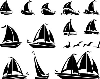 BARCO BARCO BARCOS Sail Wave Water Silhouette Vector Gráfico svg eps jpg png