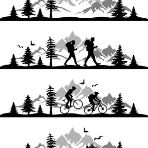BERGE HÜTTE WALD Fahrrad Wandern Urlaub Landschaft Haus Natur Skyline Silhouette