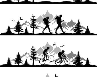 MOUNTAINS CABIN FOREST Cycling Hiking Holiday Landscape House Nature Skyline Silhouette