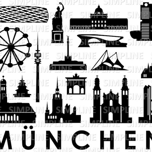 MÜNCHEN Bayern Deutschland SKYLINE City Umriss Silhouette Vektor Grafik svg eps png