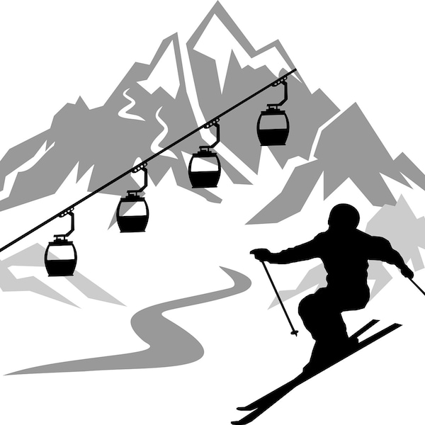 MOUNTAIN GONDOLA WINTER ski silhouette graphic vector svg eps png jpg