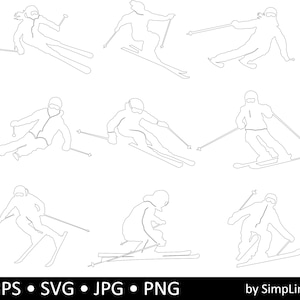 Skiers Ski people different motives - Download - 9 pics - Set - png, jpg, eps, svg