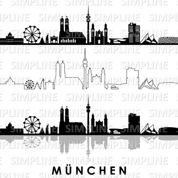 MÜNCHEN Bayern Deutschland SKYLINE City Umriss Silhouette Vektor Grafik svg eps png