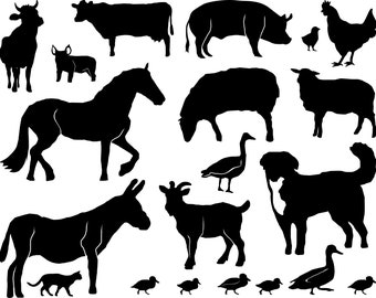 Animals Farm Set Silhouette Outline - svg - eps - png - jpg (zip)