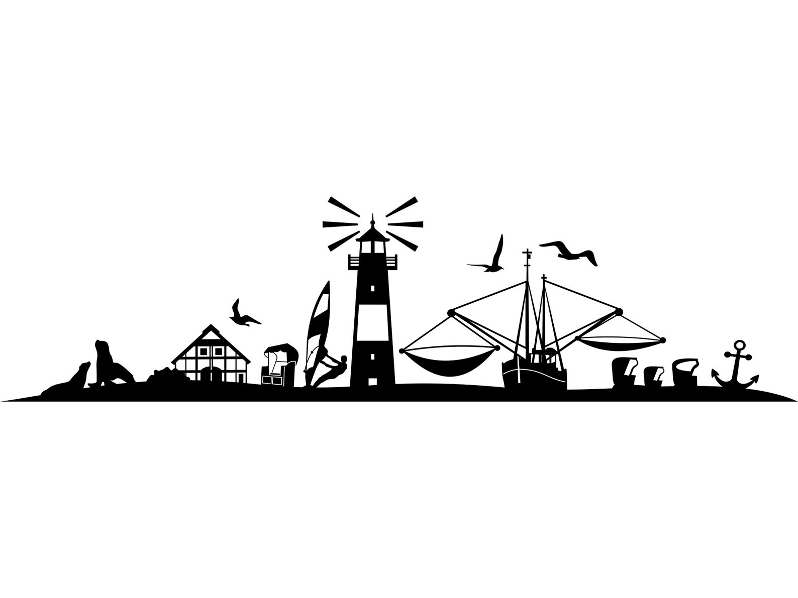 KÜSTE MEER LEUCHTTURM Nordsee Skyline Umriss Silhouette Vektor Etsy