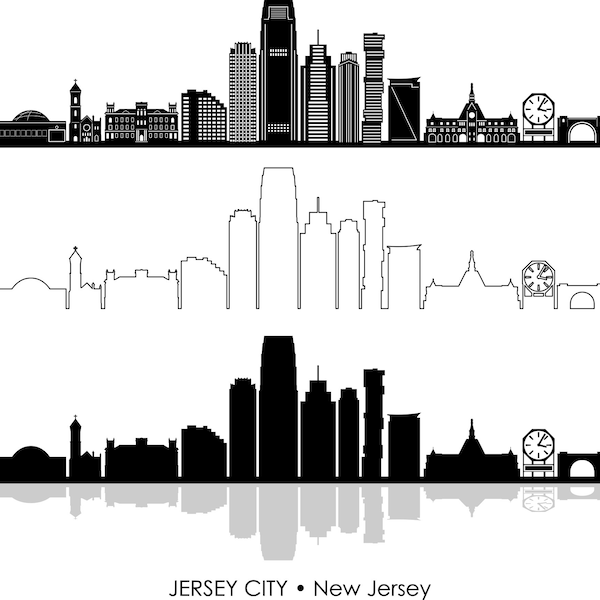 JERSEY City New Jersey USA SKYLINE Outline Silhouette Vector Graphics svg eps jpg png