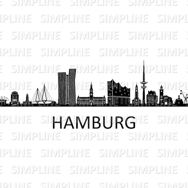 HAMBURG Deutschland Elbe SKYLINE Stadt Umriss Silhouette Vektor Grafik svg eps dxf pdf png