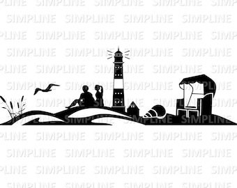 BEACH DUNES Lighthouse Summer Sea Silhouette