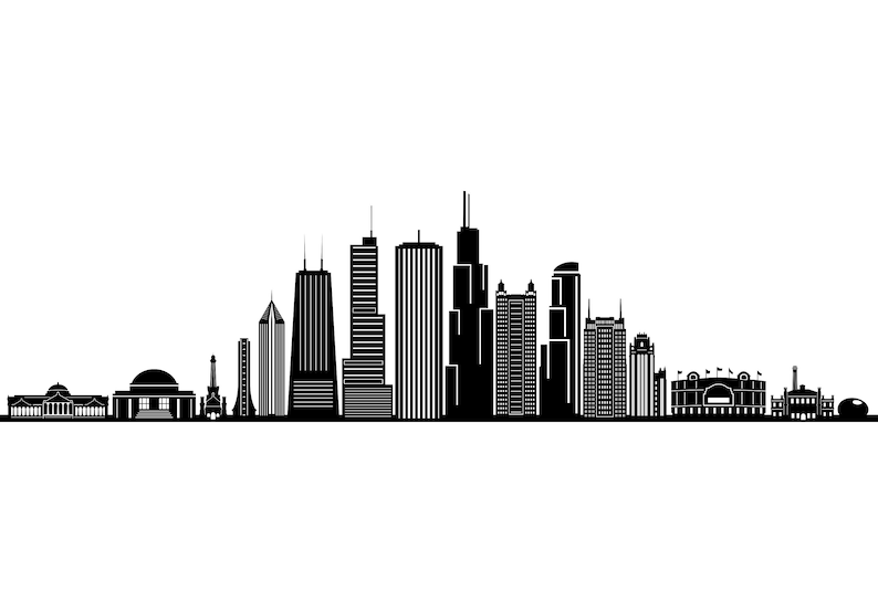 CHICAGO City Illinois SKYLINE Outline Silhouette Vector svg eps jpg png image 1