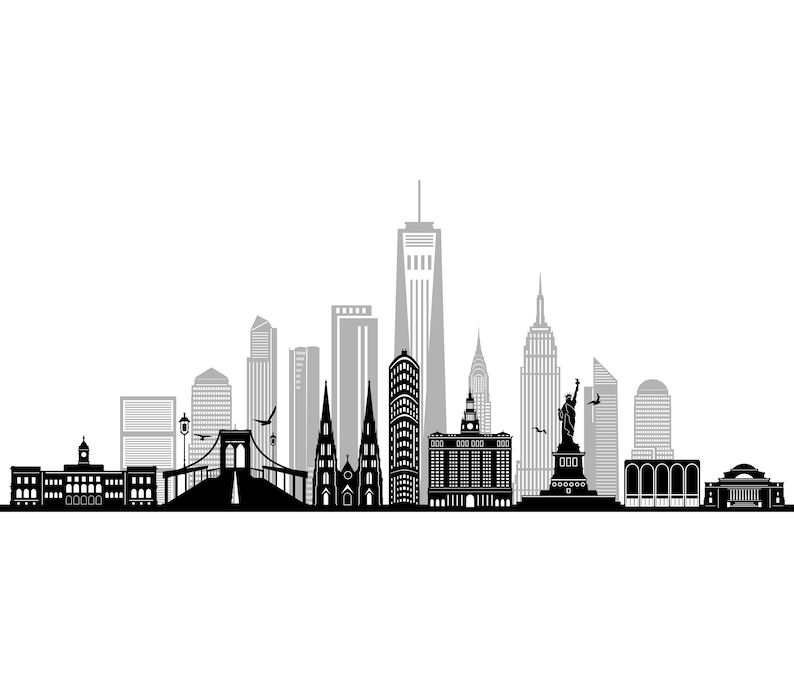 NEW YORK City SKYLINE Outline Silhouette Vector Svg Eps Jpg | Etsy UK