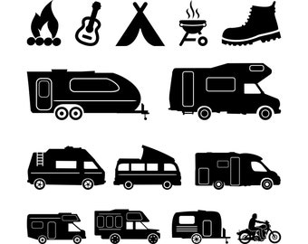 WOHNMOBIL CAMPER Auto Bus Reise Umriss Silhouette Vektor Grafik svg eps jpg png