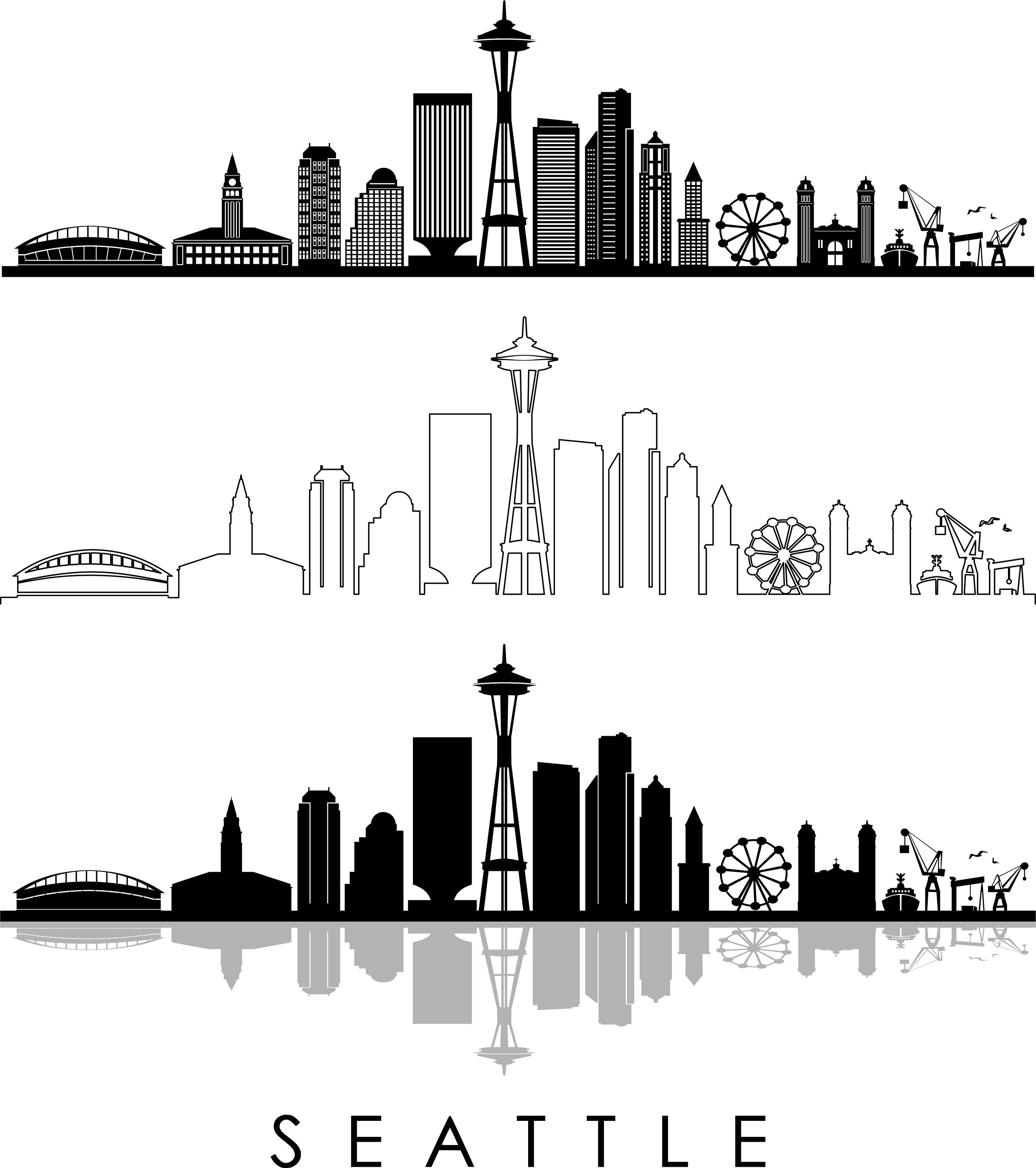 SEATTLE SKYLINE Outline Silhouette Vector svg eps jpg png