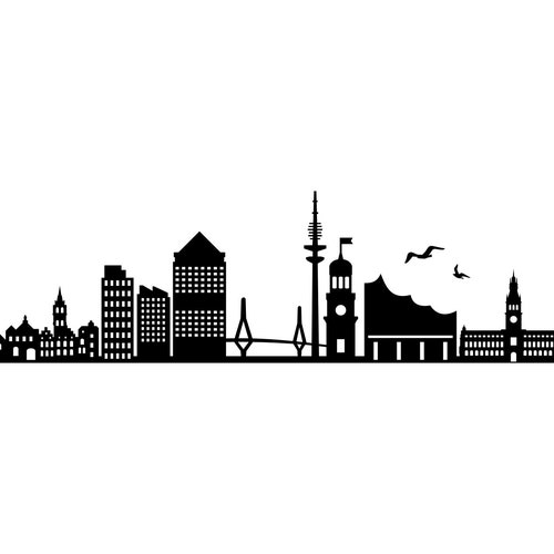 Postkarte Hamburg Skyline – Schwarze Silhouette Auf Chromokarton, A6 Format