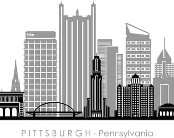 PITTSBURGH CITY Pennsylvania SKYLINE Outline Silhouette Vector | Etsy