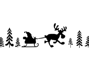 WEIHNACHTEN RENTIER SCHLITTEN Rentierschlitten Umriss Silhouette Vektor svg eps jpg png