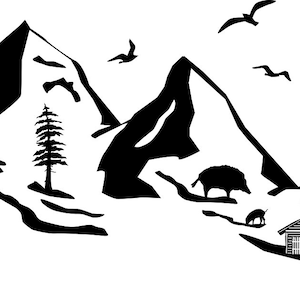 MOUNTAINS FOREST TREES Farm Animals Silhouette Peak Skyline Landscape Nature