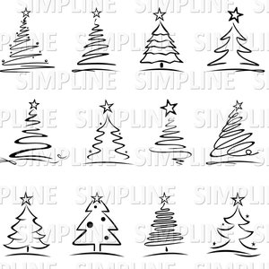 KERSTBOOM Tekening TREE Set Silhouet Vector Graphic svg eps jpg png