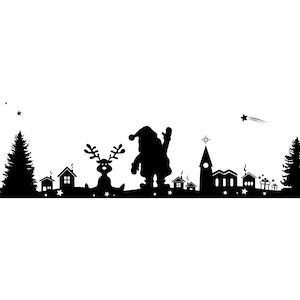 SANTA CLAUS LANDSCAPE FIREWORKS Silhouette Vector Graphic svg eps jpg png