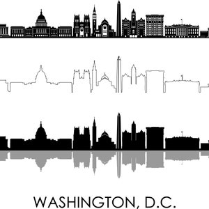 WASHINGTON DC. Eua City SKYLINE Outline Silhouette Vector svg eps jpg png