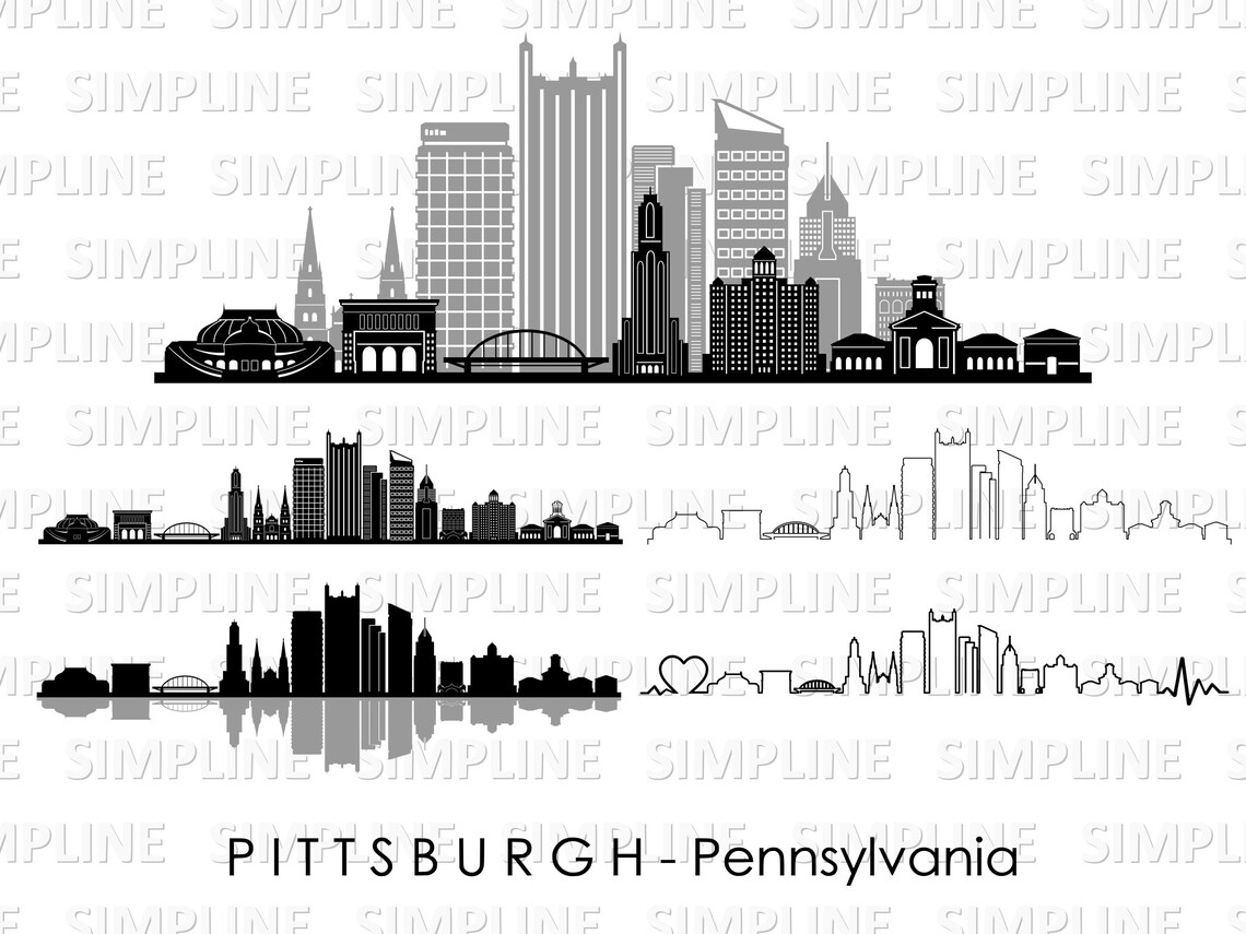 PITTSBURGH City PREMIUM SET Pennsylvania Skyline Outline - Etsy