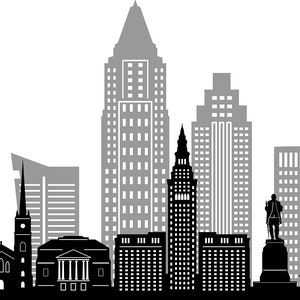 CLEVELAND SKYLINE Outline Silhouette Vector svg eps png