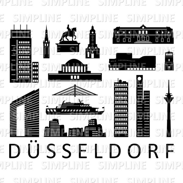 DÜSSELDORF Deutschland NRW SKYLINE Stadt Umriss Silhouette Vektor Grafik svg eps dxf pdf png