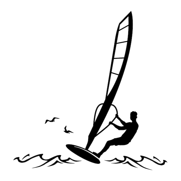 SURFEN WINDSURFEN Surfer Surfbrett Umriss Silhouette Vektor Grafik svg eps jpg png