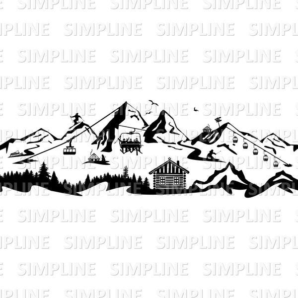 BERGE SKI WINTER Skyline Silhouette Vektor svg eps png