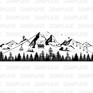 SKI WINTER MOUNTAINS ski resort snow silhouette vector graphics svg eps jpg png