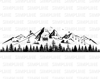 SKI WINTER MOUNTAINS ski resort snow silhouette vector graphics svg eps jpg png