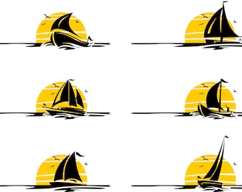 BOAT Boats SAILING SHIP SET Sun Summer Yacht Graphic Vector svg eps png jpg