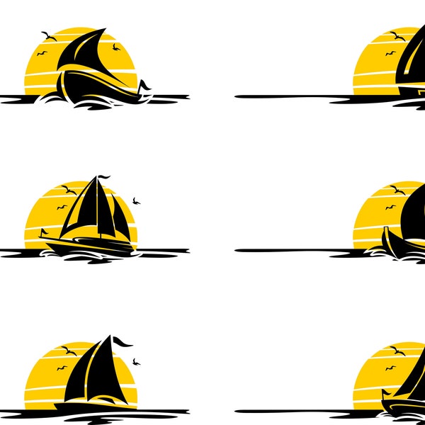 BOOT Boote SEGELSCHIFF SET Sonne Sommer Yacht Grafik Vector svg eps png jpg