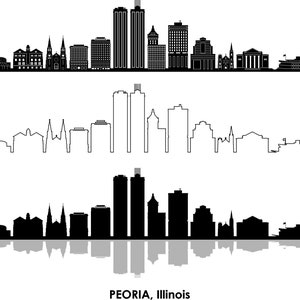 PEORIA Illinois USA SKYLINE City Outline Silhouette Vector Graphic svg eps jpg png