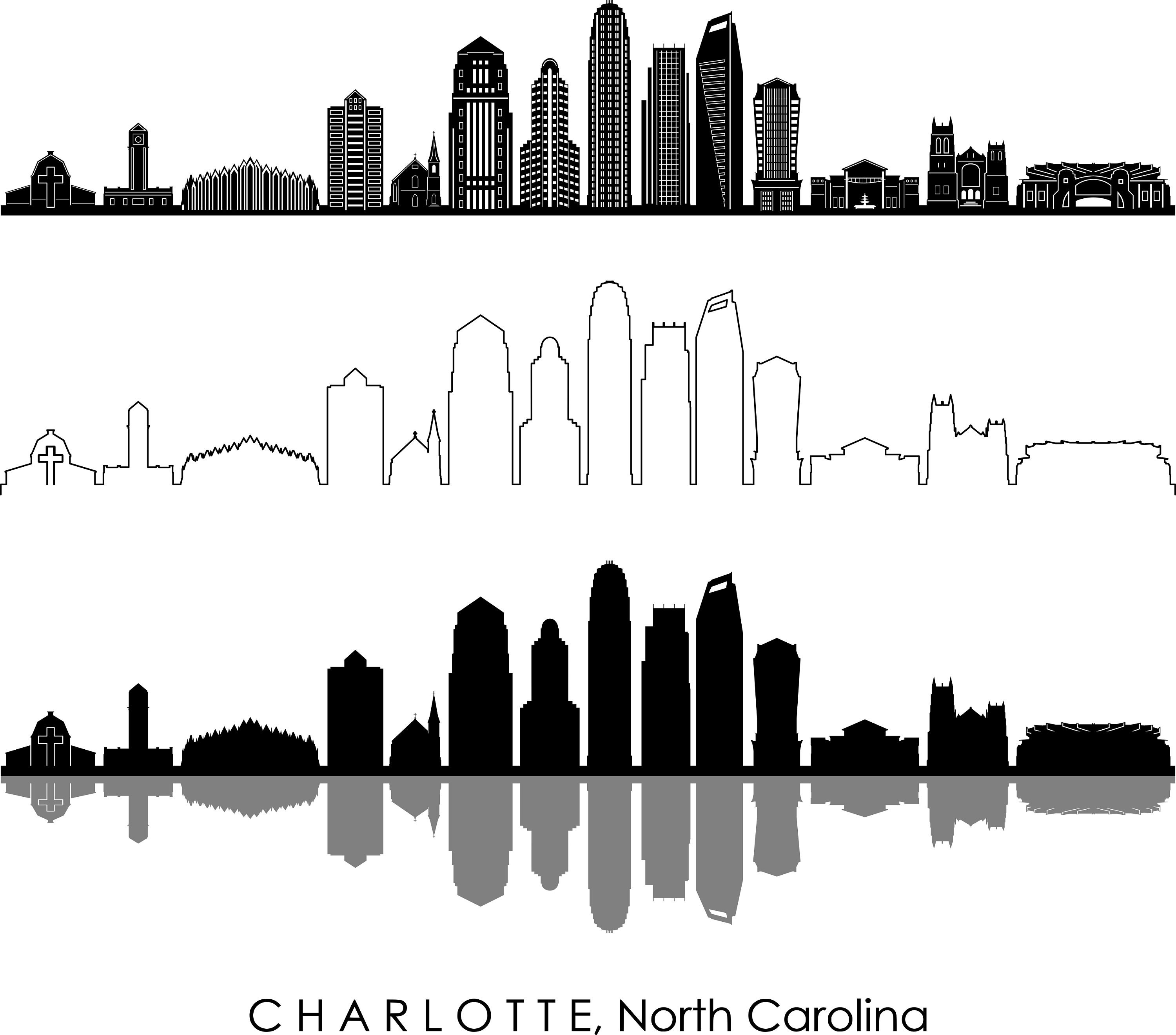 CHARLOTTE City North Carolina SKYLINE Outline Silhouette