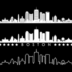 BOSTON Massachusetts City WHITE SKYLINE Outline Silhouette Vector svg eps jpg png