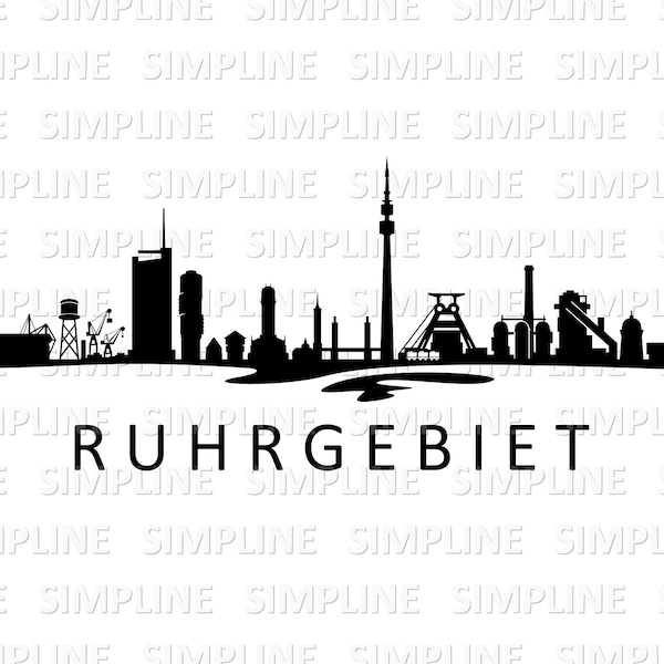 Ruhr Area Germany North Rhine-Westphalia Skyline City Outline Silhouette Vector Graphic svg eps dxf pdf png