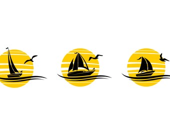 BARCO VELERO BARCO VELERO vela sol olas silueta vector svg eps png jpg