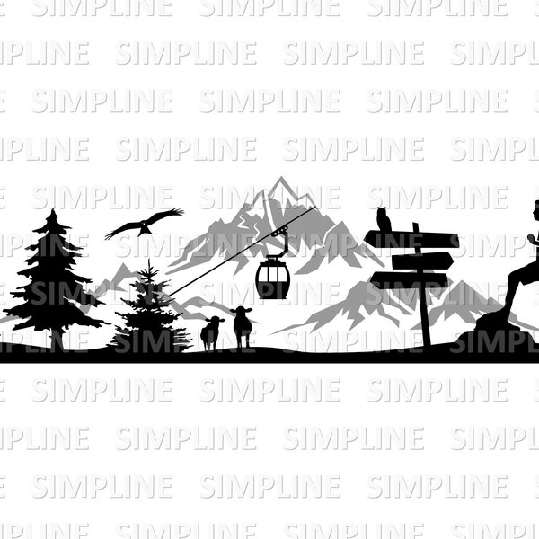 BERGE GONDEL Wandern Silhouette Grafik Vektor svg eps png jpg