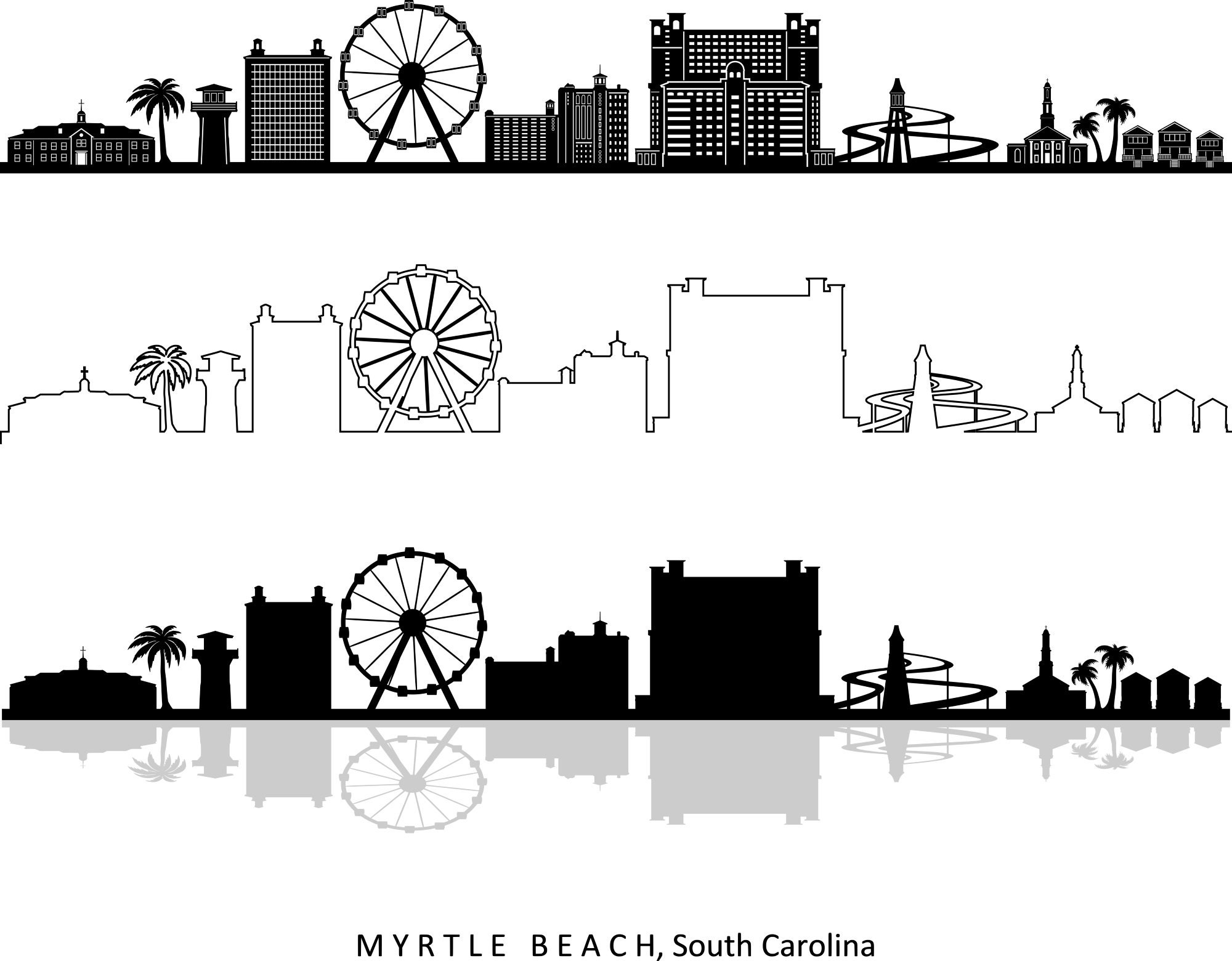 MYRTLE BEACH South Carolina Usa SKYLINE City Outline - Etsy