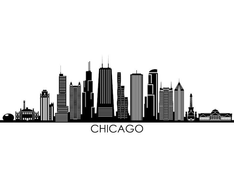 CHICAGO Illinois USA SKYLINE City transparent window outline silhouette vector graphic svg eps jpg png image 1